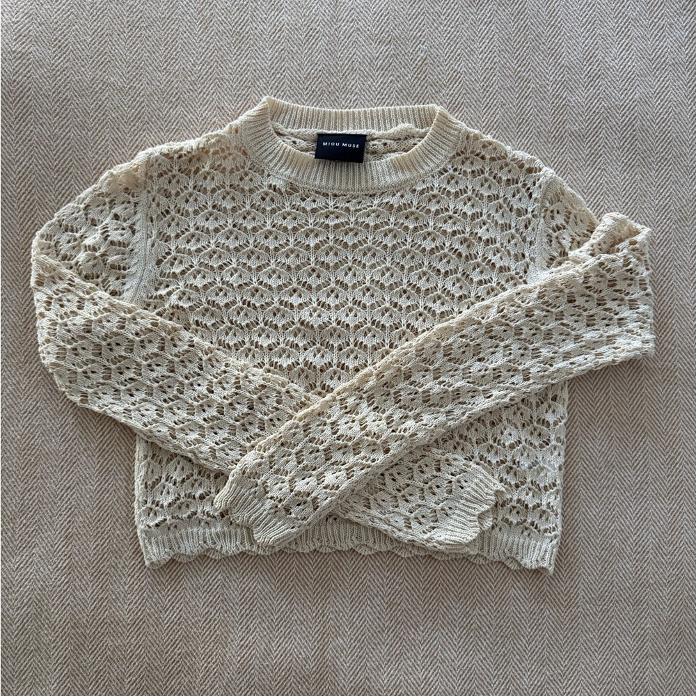 Miou Muse Crochet knit crop long sleeve top
